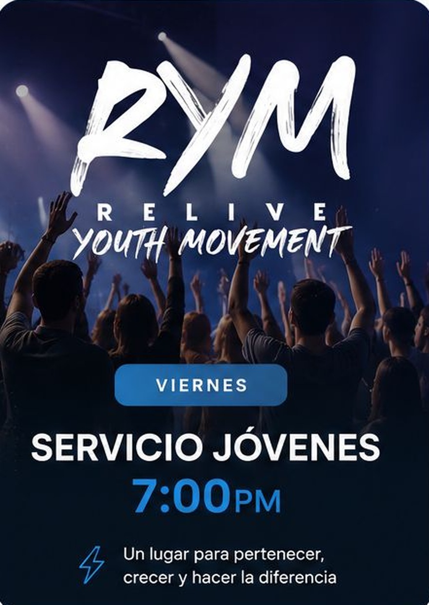 Viernes — Servicio Jóvenes 7:00PM. Un lugar para pertenecer, crecer y hacer la diferencia.